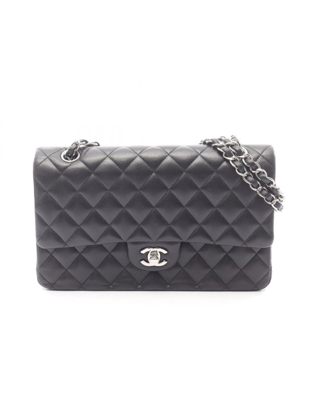 Chanel Shoulder Bag Quilted Double Flap Black Lambskin Chain